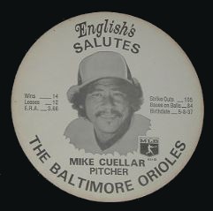 1976 English Chicken Orioles Lids Cuellar